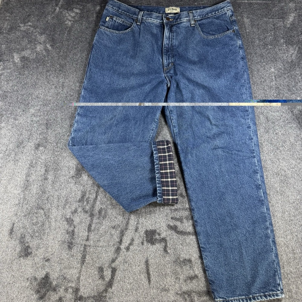 L.L. Bean Men's Classic Fit Flannel Lined Jeans 40x29 Blue‎ Cotton Denim - Picture 9 of 16